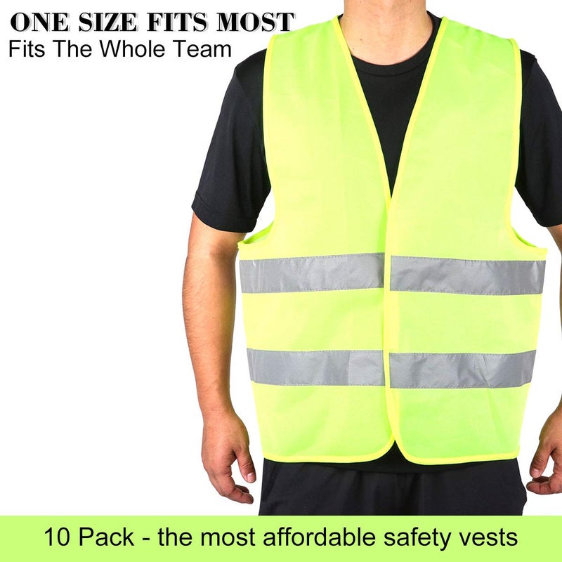 DUSKCOVE 10 Pack High Visibility Safety Vest for Traffic Work, Running, Surveyor and Security Guard - Construction Vest with 2 Reflective Strips, Made from Breathable and Neon Yellow Mesh Fabric - Image 4